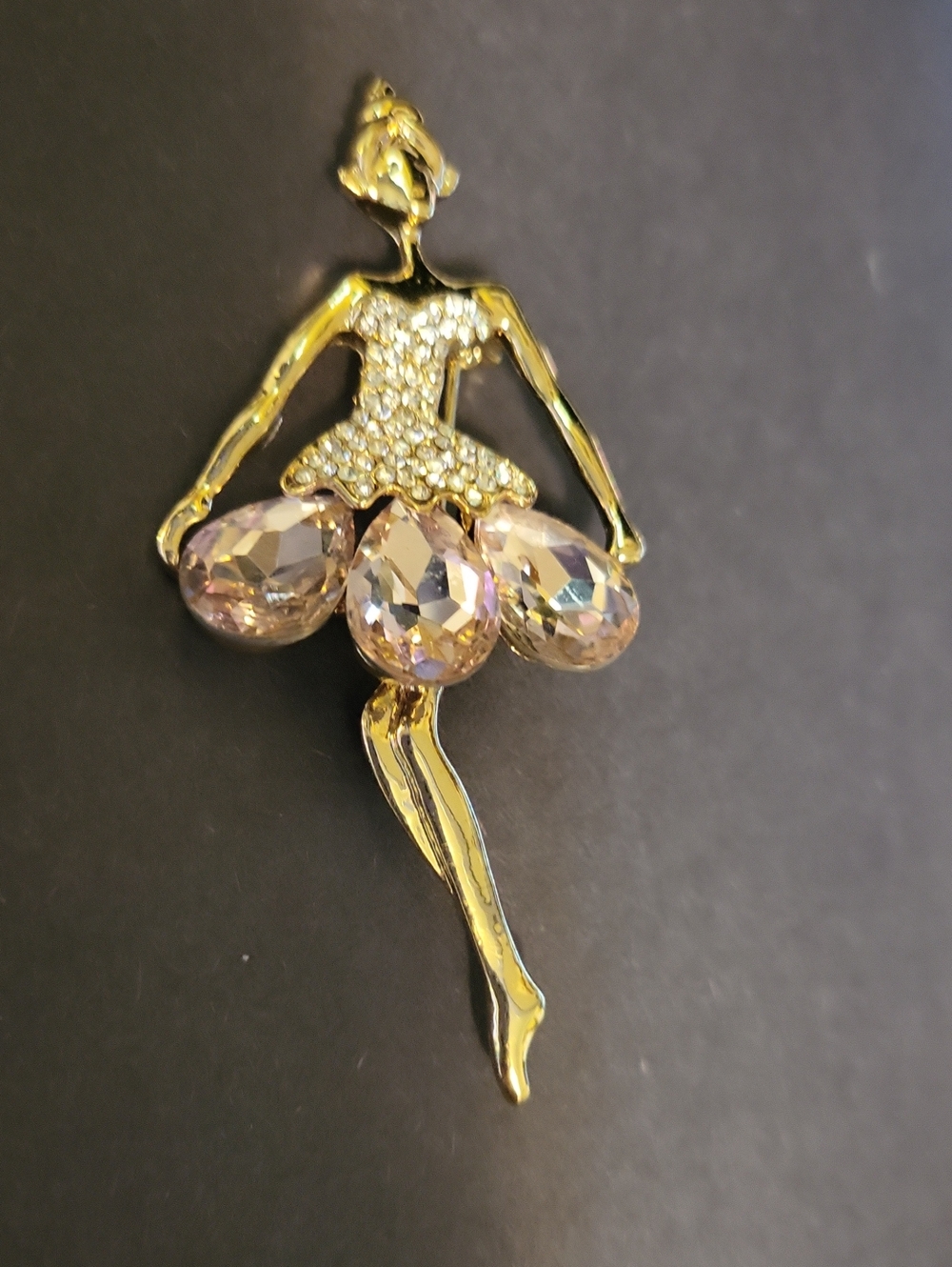 Gold Tone Ballerina Pendant with Champagne Crystal Skirt